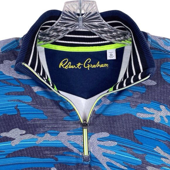 ROBERT GRAHAM Street Circuit Quarter Zip Pullover Size Medium Camo Blue - Picture 6 of 16